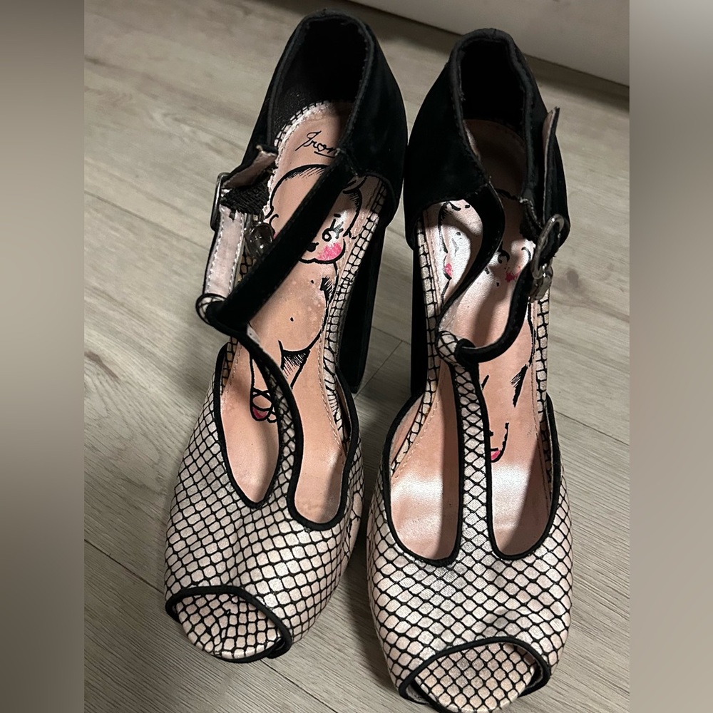 Iron Fist Black and Cream Mesh Heels